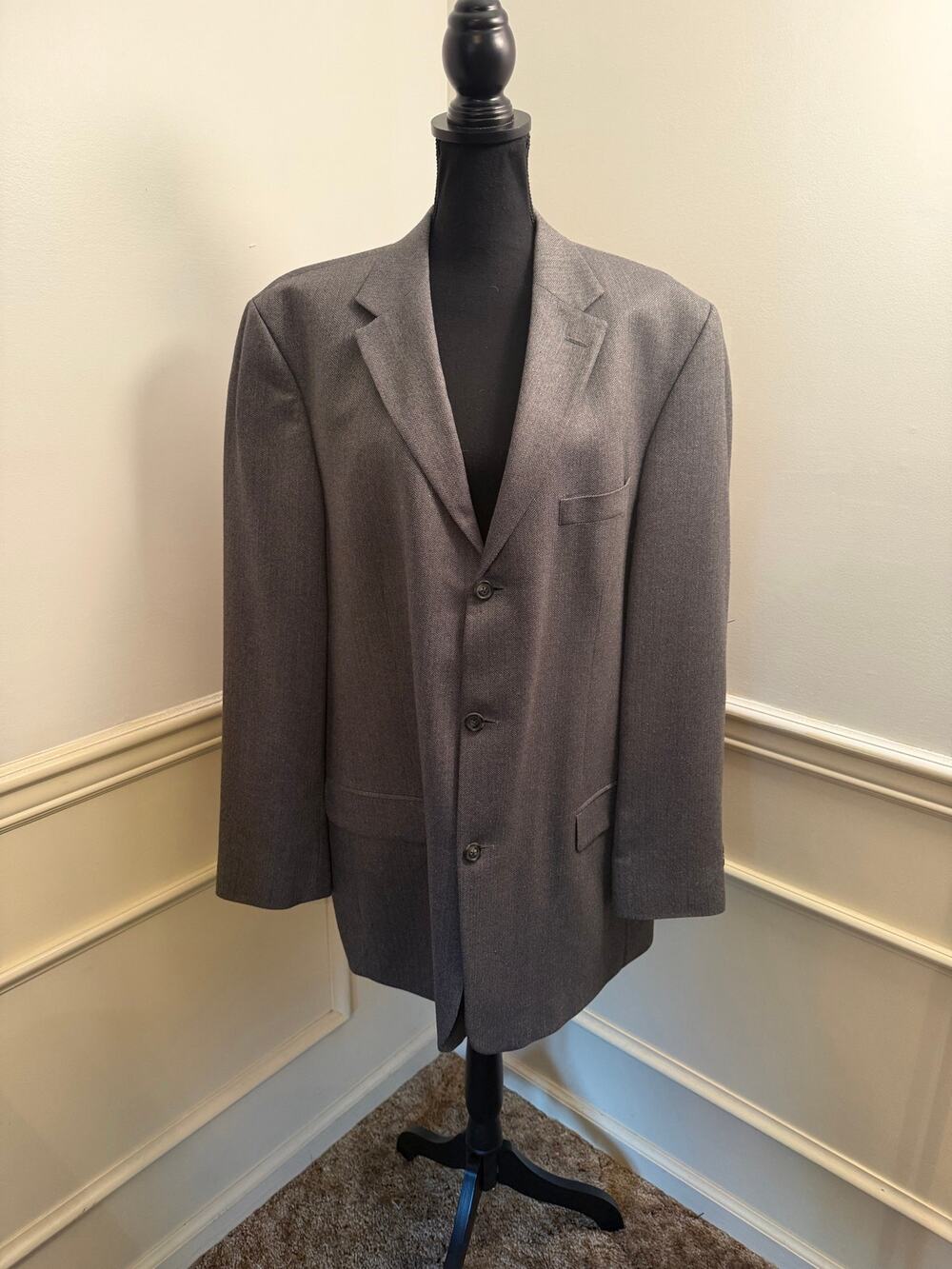 Eddie Bauer Men's 46T Suit Jacket Blazer Gray Silk Wool Blend 3-Button Tall